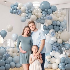 Dusty Blue Balloon Arch Kit with Clear Pastel Blue and White Balloons for Wed…