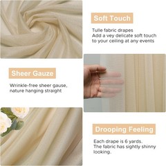 Wedding Arch Draping Fabric 2 Panels 28.7″ x 20FT Champagne Drapes Sheer Fabric