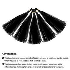 15Pcs Black Tassel Garland Banner with Rope