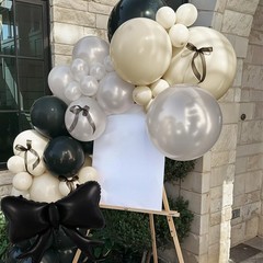 Black Bow Balloon Arch, Black White Coquette Decorations, Double Pearl Sand W…