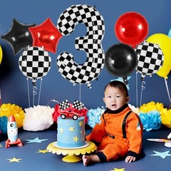 Checkered Number 3 Balloon, 40 Inch Large Foil Race Car Number Balloons, Big …