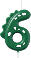 2.76 Inch Green 6 Dinosaur Birthday Candle, Dinosaur Birthday Decorations, Dinos