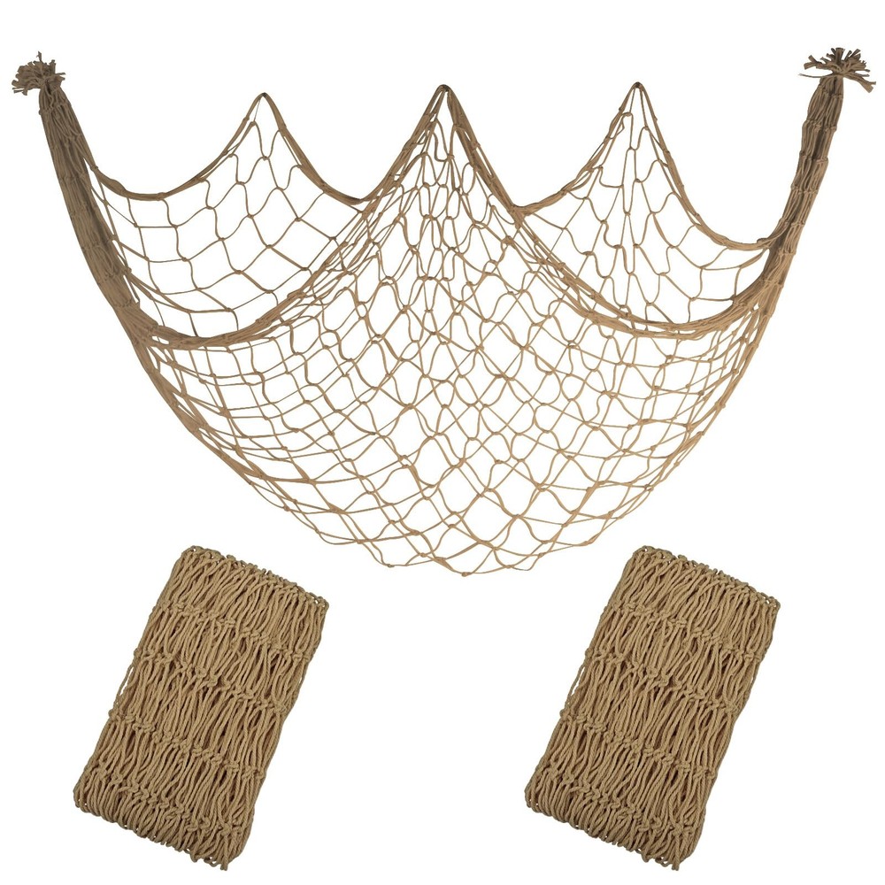 2 Pack Fish Net Decorations – 80×40 Inch Brown Fishing Net Decor for Under Th…