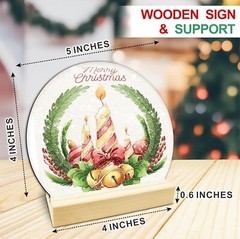 Christmas Candles Table Wooden Decor – Merry Christmas Crystal Ball Plaque With