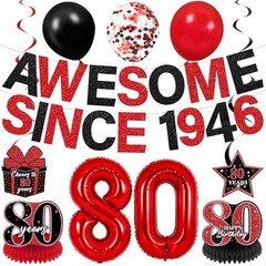 Red Black 80th Birthday Decorations with 32 Inch Number 80 80th Birthday (1946)