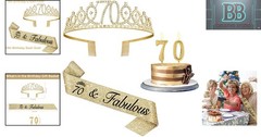 70th Birthday Tiara, Sash & Gold Number Candles for Women – Celebrate in Style