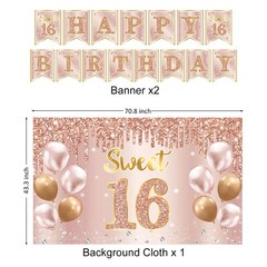 Sweet 16 Party Decorations – 16th Birthday Decorations Backdrop, Banner, Hone…
