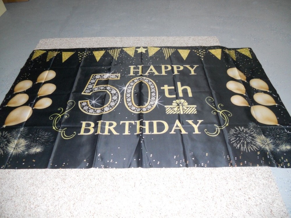 50th Birthday Banner Decoration Extra large black gold