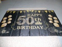 50th Birthday Banner Decoration Extra large black gold