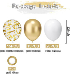 White and Gold Confetti Latex Balloons, 50 Pack 12 Inch Gold and White Party Bal
