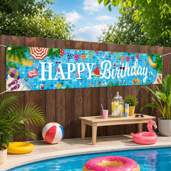 Pool Birthday Party Decorations, Extra Large Size Happy Birthday Pool Party Bann