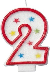 Vibrant Multicolor Number «2» Glitter Wax Birthday Candle – 7.75″ 3.5″, White