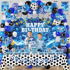 FrozzlyFun Soccer Party Decorations for Boys, 173Pcs Blue Soccer Ball Bday Pa…