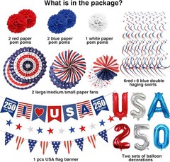 32PCS 250 Anniversary USA Decorations, Patriotic Memorial Day Decorations Set