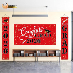 3 Pcs Graduation Decorations Class of 2026, Large Graduation Banners Set, Red &