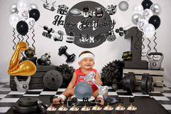 Gym Birthday Party Decorations, 30PCS Workout Gym Decor Set with Gold Muscle & D