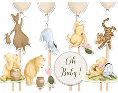 27 Pack Classic Winnie Centerpieces for Tables Pooh Toppers with Wooden Stick Oh