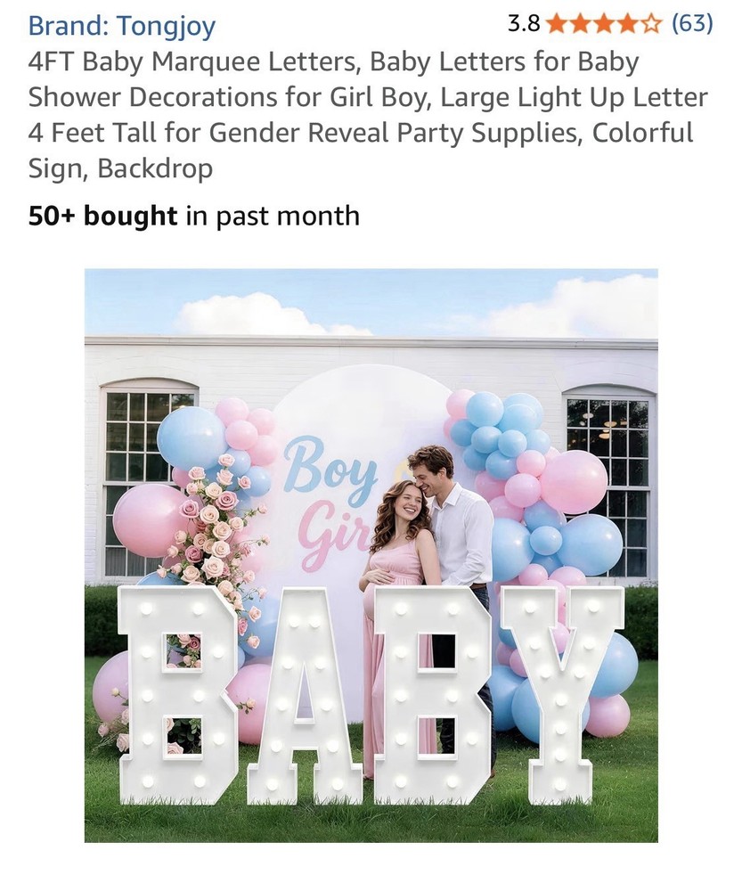 4Ft Baby Marquee Letters with Lights
