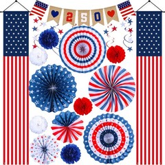 America 250th Anniversary Decorations 4th of July Patriotic Red White Blue