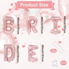 40 Inch Rose Gold ‘BRIDE’ Balloon Banner – Large Mylar Letter Balloons for Br…