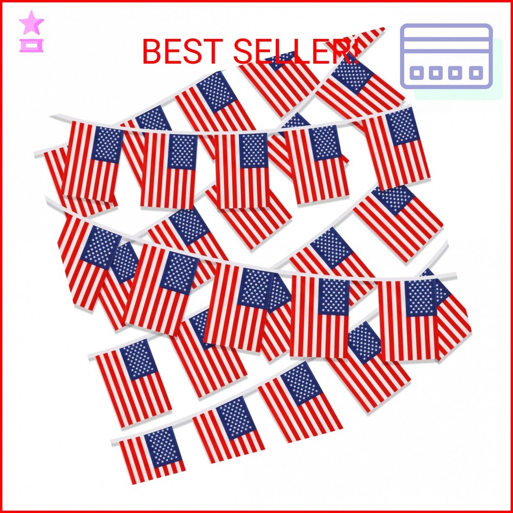 MARFOREVER 100 Pcs American Flag Banner 105 Ft USA Flags Bunting Banners