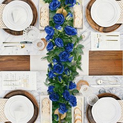 5 Pack Artificial Royal Blue Rose Vines Floral Garlands Total 32.5 Ft Fake Vine