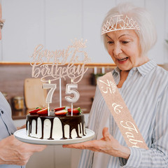 75th Birthday Decorations Set for Women Rose Gold Sash Crown Tiara