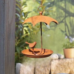 Metal Bird House Feeder Rust Finish Wall Mount for Garden Porch Backyard