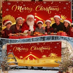 Merry Christmas Nativity Scene Garage Door Banner 13×6 ft Christmas Garage Do…