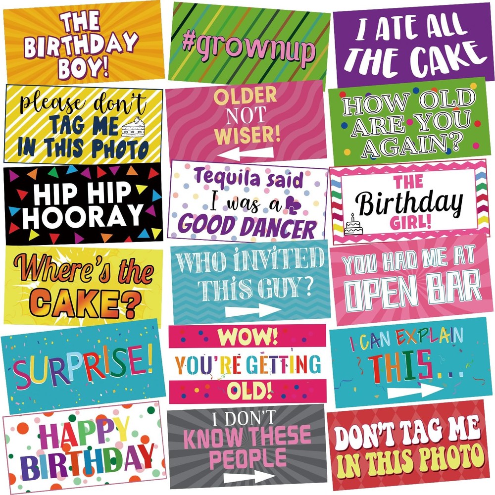 Beeveer 24 Designs Funny Birthday Photo Booth Props Double Sided 11.02 * 5.51…