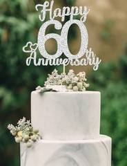 Silver Glitter Happy 60th Anniversary Cake Topper & 9pc. Honeycomb Centerpieces