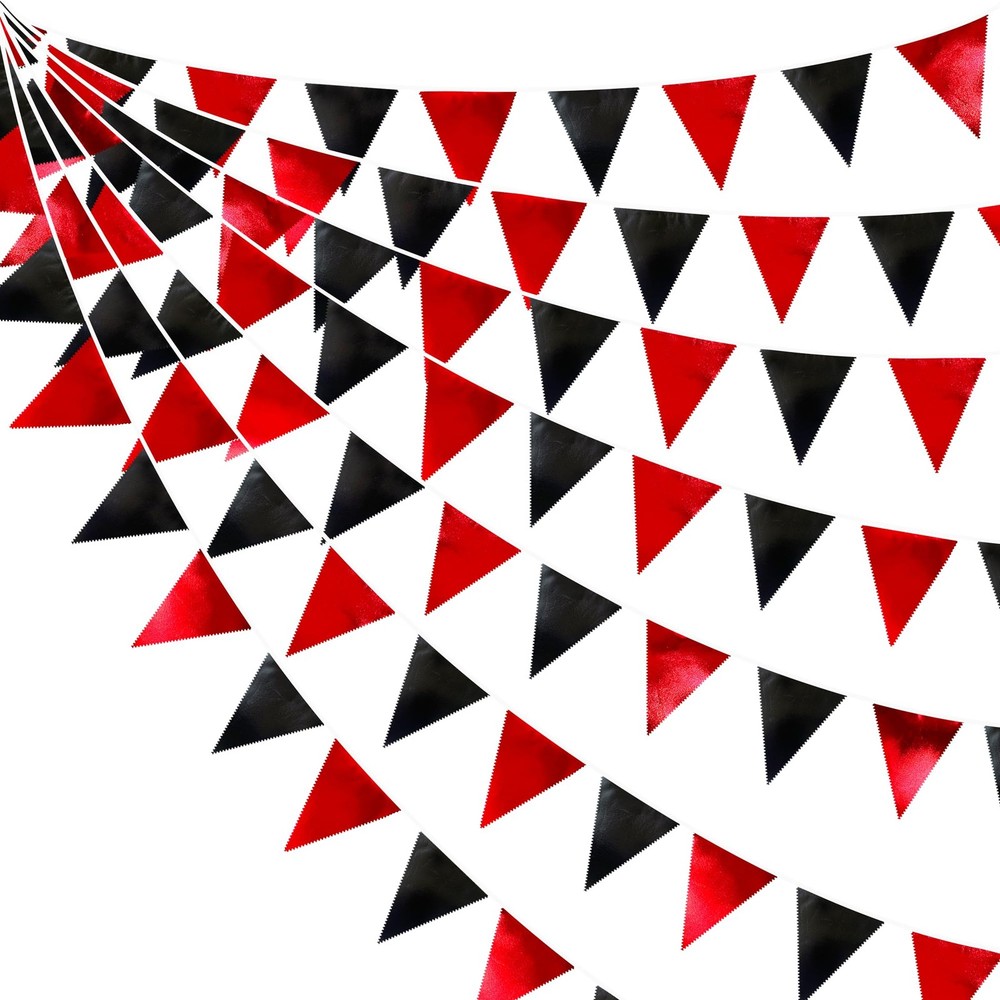 Red Black Party Decoration Metallic Fabric Triangle Pennant Banner