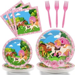 Horse Party Plates Napkins Tableware Set Kentucky Birthday Supplies Pink Girl