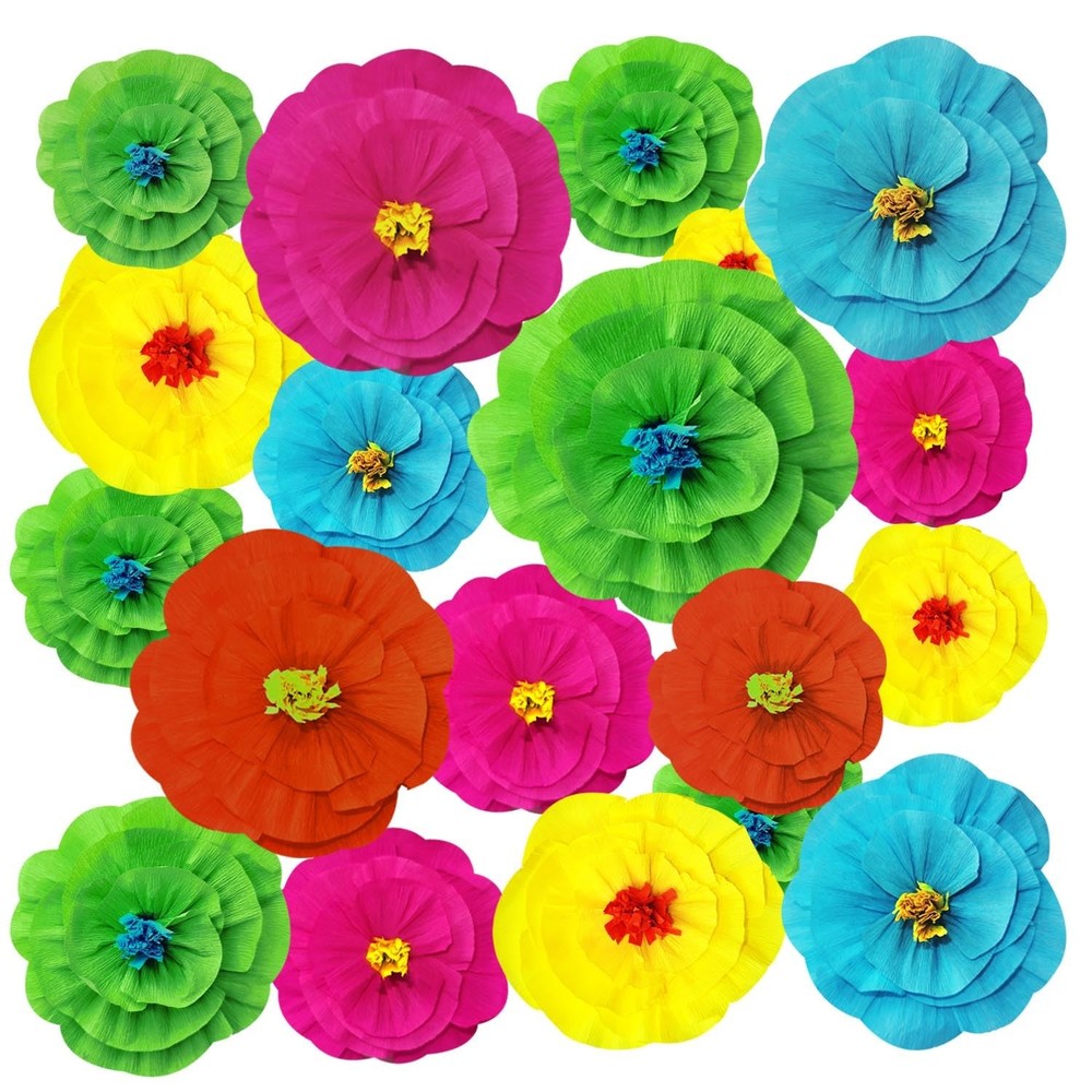20 PCS Mexican Paper Flowers Colorful Fiesta Tissue Pom Poms Carnival Wall