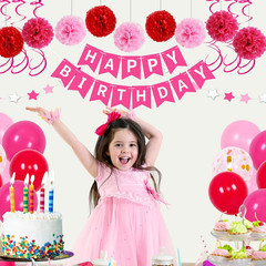 Hot Pink Birthday Decorations, Birthday Decorations for Women Girls with HAPPY B