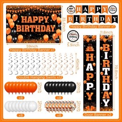 48pcs Orange Decorations, Orange Black Happy Banner for Men with Backdrop Bal…