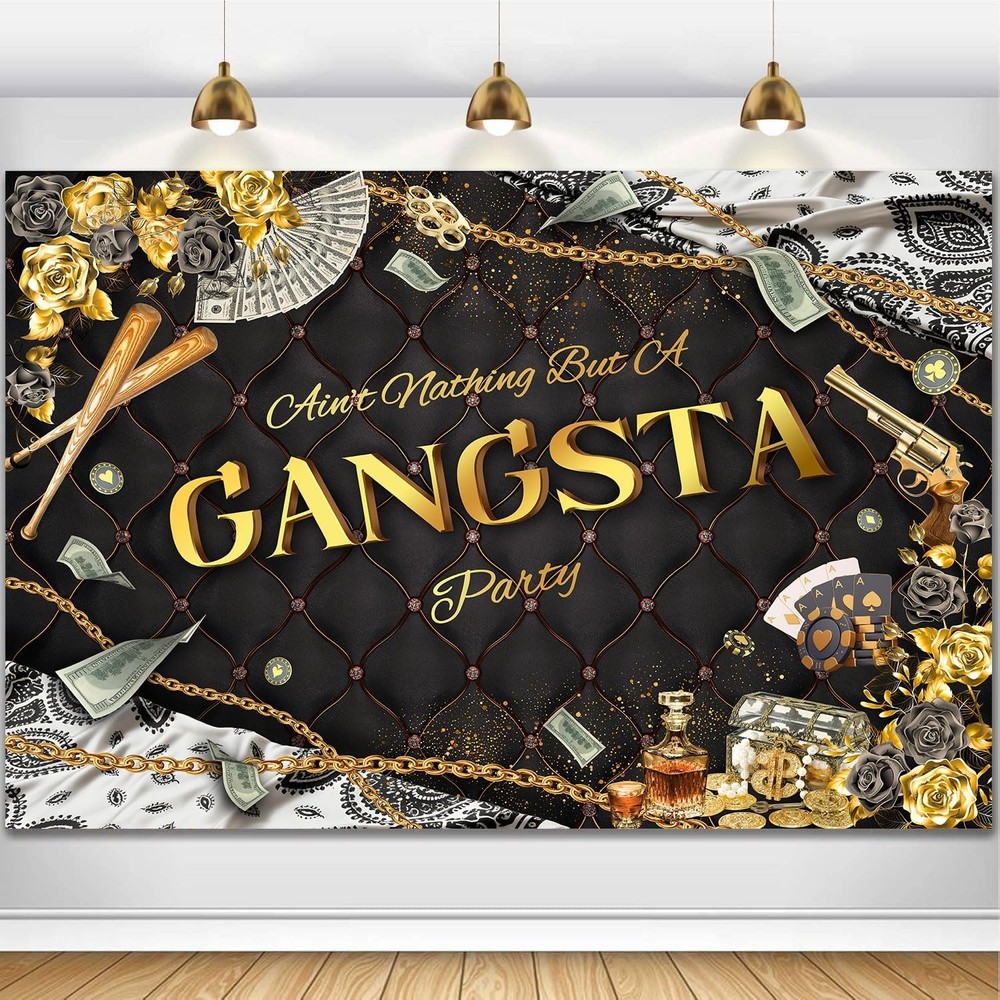 Gangsta Party Backdrop Black Gold Hiphop Theme Gangster Photography Background