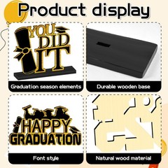 4 PCS Black Gold Graduation Decorations Class 2026 Wooden Table Centerpieces