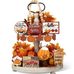 Set of 15 Fall Tiered Tray Decor Pumpkins Farmhouse Autumn (Bright Style)