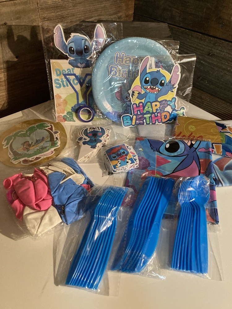 Stitch Birthday Party Kit Cake & Cup Cake Toppers Tablecloth Backdrop & More