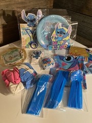 Stitch Birthday Party Kit Cake & Cup Cake Toppers Tablecloth Backdrop & More