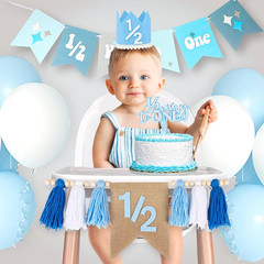 1/2 Birthday Boy Half Birthday Decorations – 4PCS Blue 6 Month Party Set with 1/