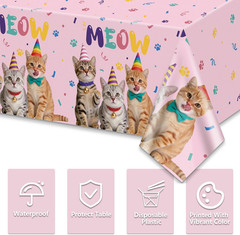 4 Pack Cat Party Tablecloths, Cat Birthday Party Decorations | 51 X 86 Inch