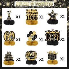 9Pcs 60th Birthday Party Decorations – 60th Birthday Decor Men Women Black Gold