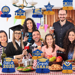 Class of 2026 Graduation Table Decor Congrats Grad Centerpieces Blue Gold 8Pk