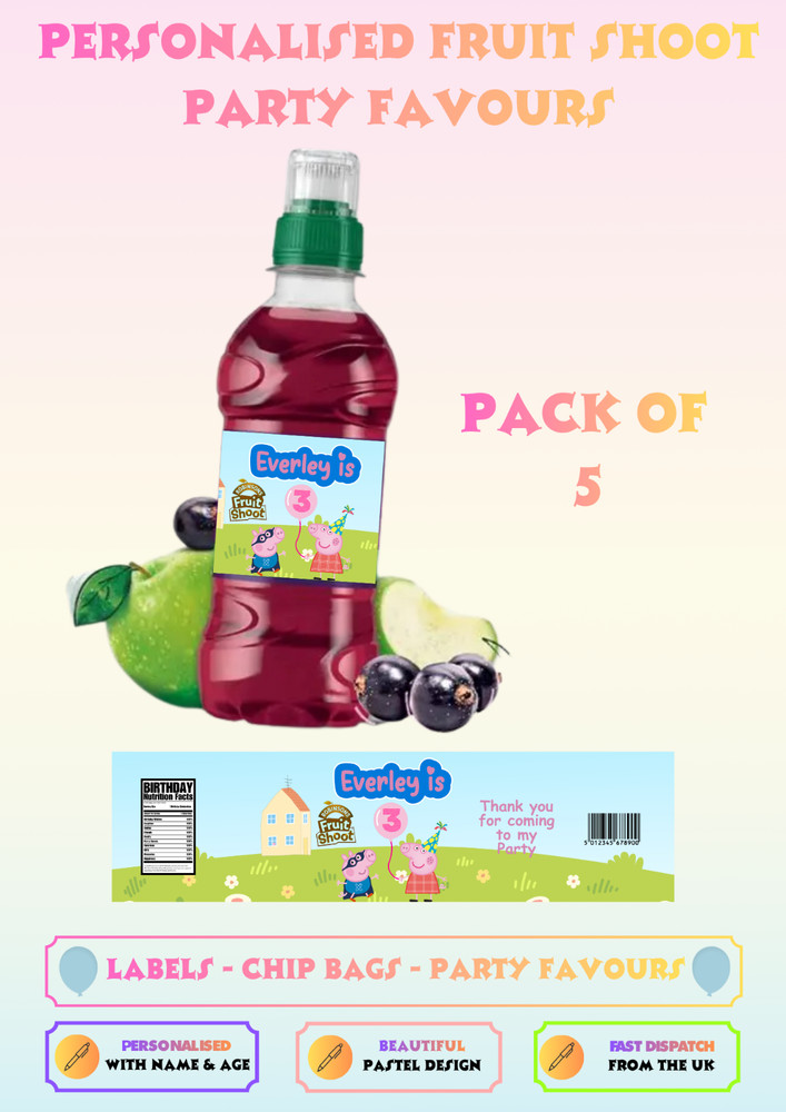Personalised PEPPA PIG Fruit Shoot Labels Birthday Party Decorations UK