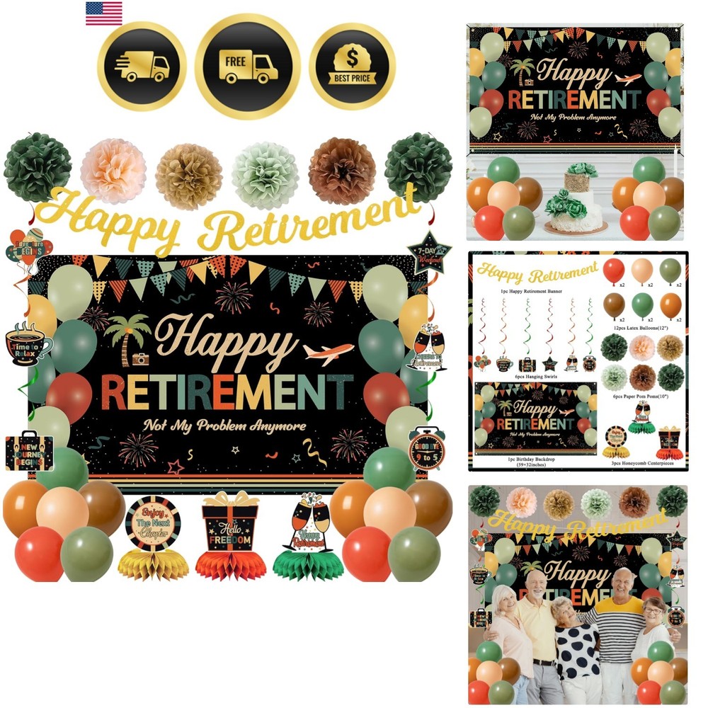 Complete Colorful Retirement Celebration Kit with Banner & Centerpieces – Unisex