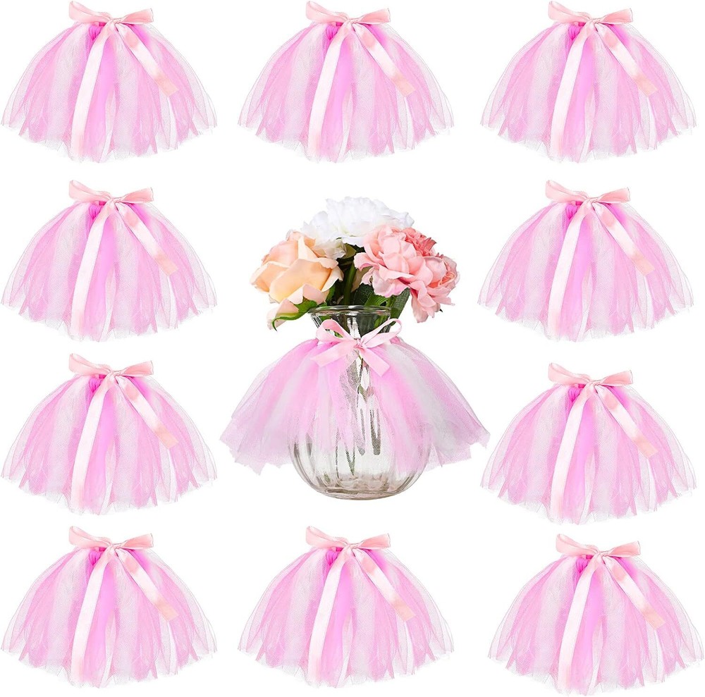 12 Pieces Mini Tutu Table Skirt Wine Bottle Cover Pink and White