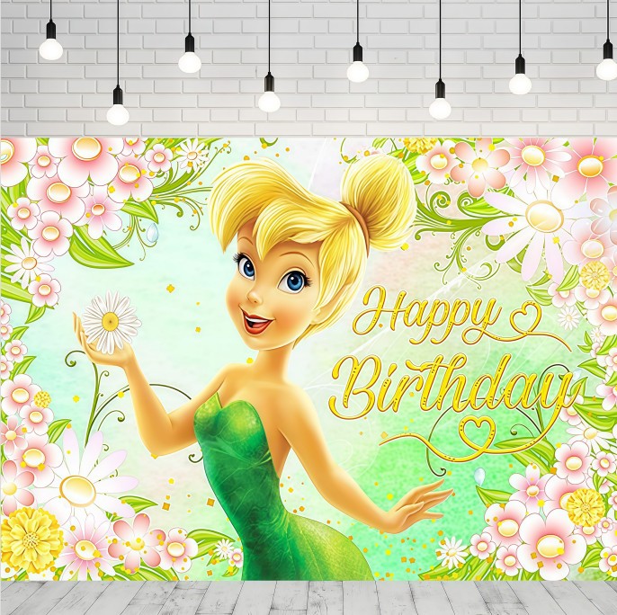 Tinkerbell Flower Photo Background Girls Birthday Party Backdrop Banner Decor