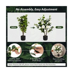 Goplus 38’’ Artificial Camellia Tree, 2 Pack Flower Plants Artificia